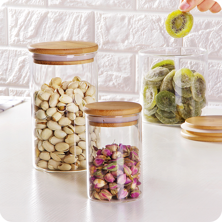 Pantry kitchen storage bottles glass canister with bamboo lid