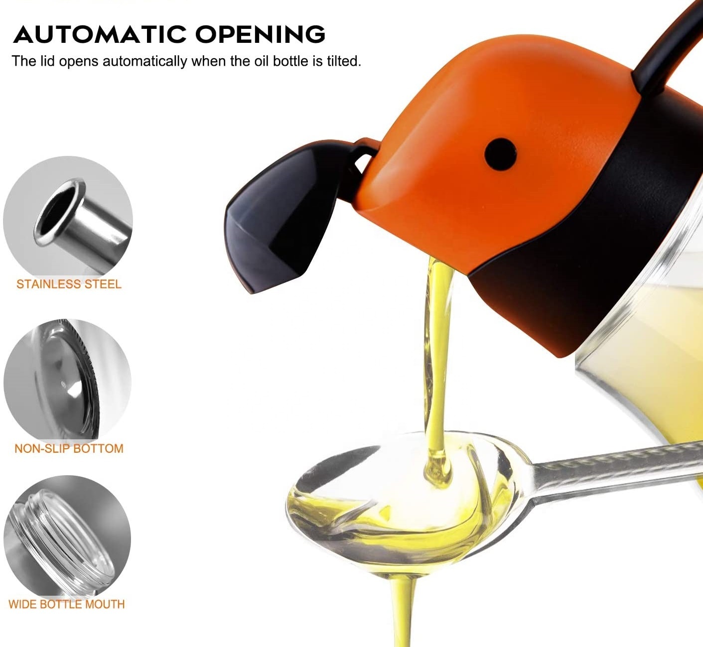 Parrot Design 20oz Glass Olive Oil Dispenser Bottle with Automatic Flip Lid for Kitchen