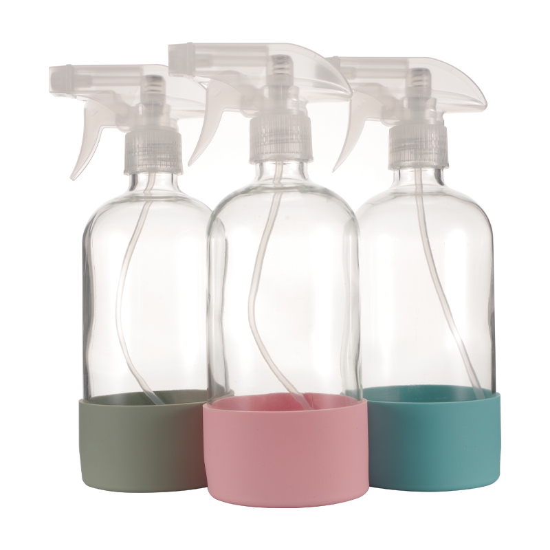 Pastel Colorful Frosted White 500ml 16oz Pink Spray Pulverizador Glass Bottle with Silicone Sleeve