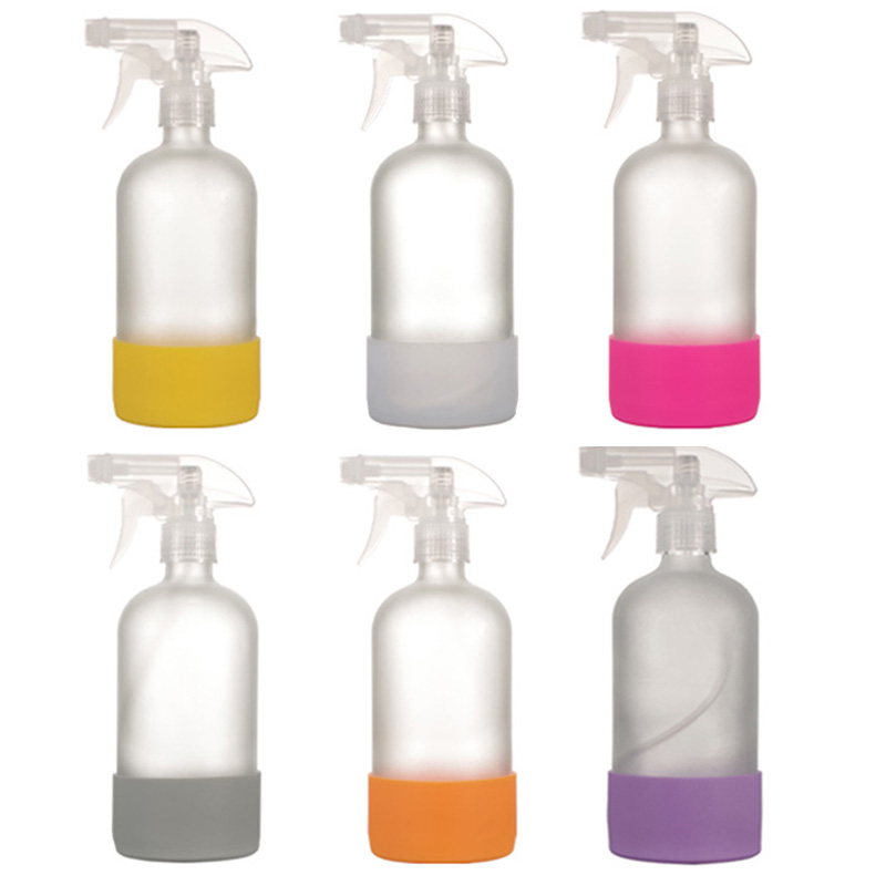 Pastel Colorful Frosted White 500ml 16oz Pink Spray Pulverizador Glass Bottle with Silicone Sleeve