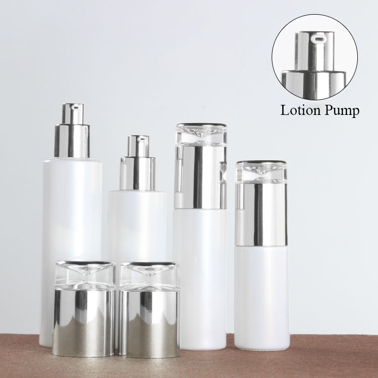 Pearl White 30g 50g luxury Glass Cream Jar 20ml 30ml 60ml 100ml 120ml Glass Lotion Pump Bottle Cosmetic Spray Bottle