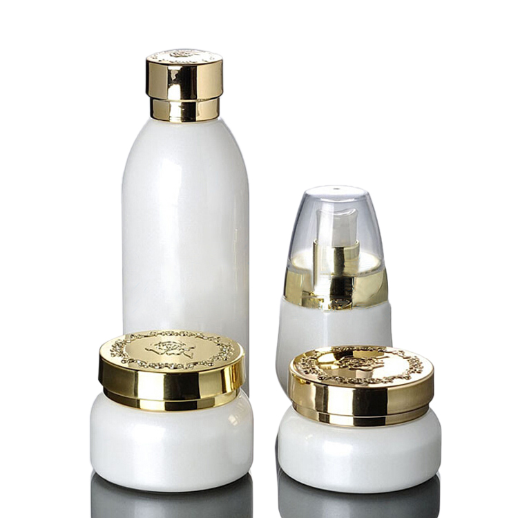 Pearl White Luxury Gold Lid Custom 30g 50g Empty Glass Cosmetic Jar, White and Silver High Quality Glass Empty Jar