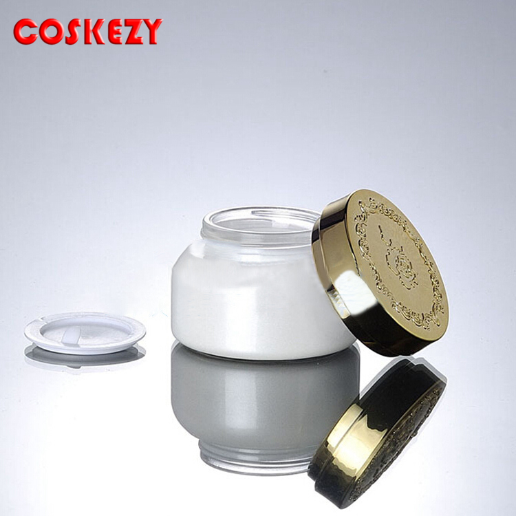 Pearl White Luxury Gold Lid Custom 30g 50g Empty Glass Cosmetic Jar, White and Silver High Quality Glass Empty Jar
