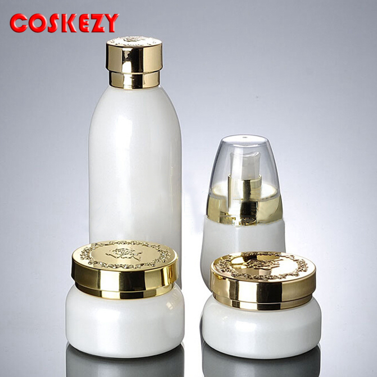 Pearl White Luxury Gold Lid Custom 30g 50g Empty Glass Cosmetic Jar, White and Silver High Quality Glass Empty Jar