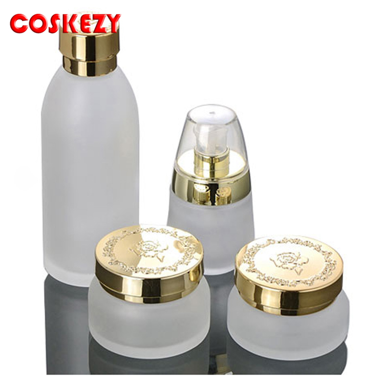 Pearl White Luxury Gold Lid Custom 30g 50g Empty Glass Cosmetic Jar, White and Silver High Quality Glass Empty Jar