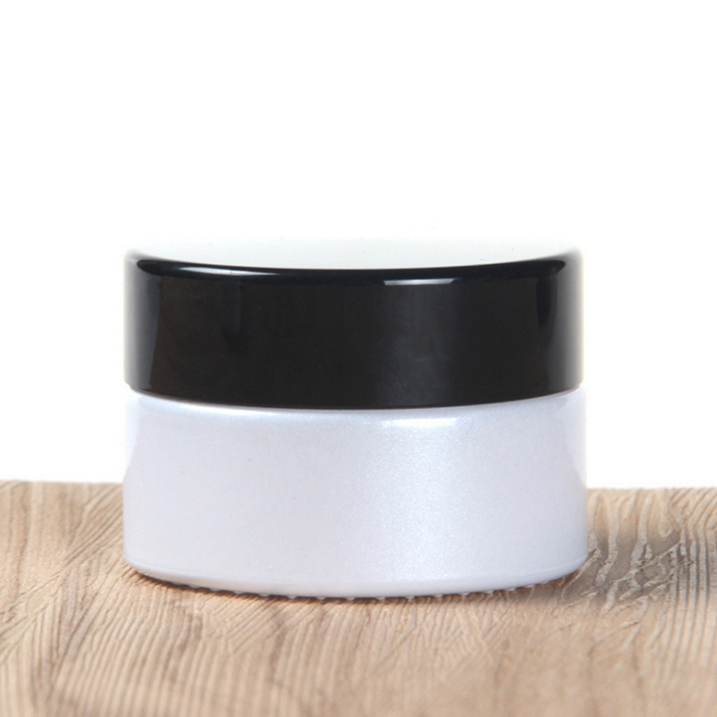 Pearl white glass cream jar with white black screw cap