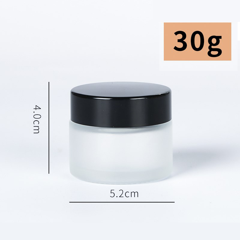 Pearl white glass cream jar with white black screw cap