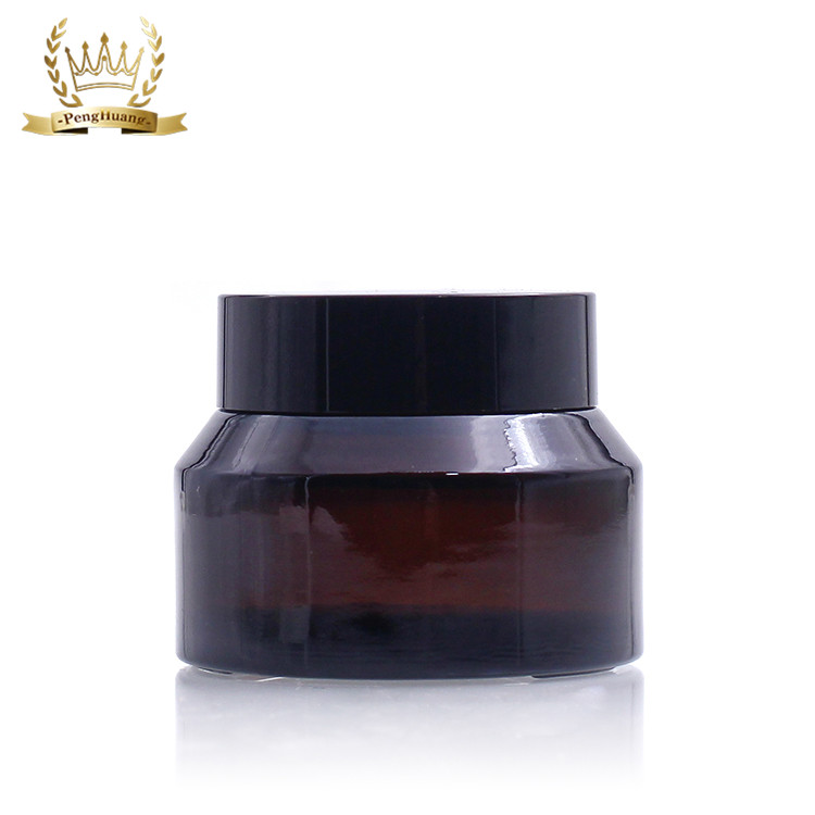 Penghuang Glass Cosmetic Bottle Set Unique Cosmetic Cream Packaging Bottle Amber Glass Jar With Lid