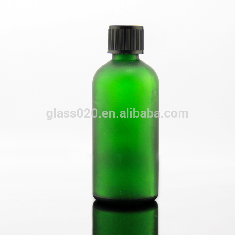 Penghuang Glassware Supply Frosted Green Glass Bottles 100ml With Screw Cap Wholesale Round Shape Dropper Bottle