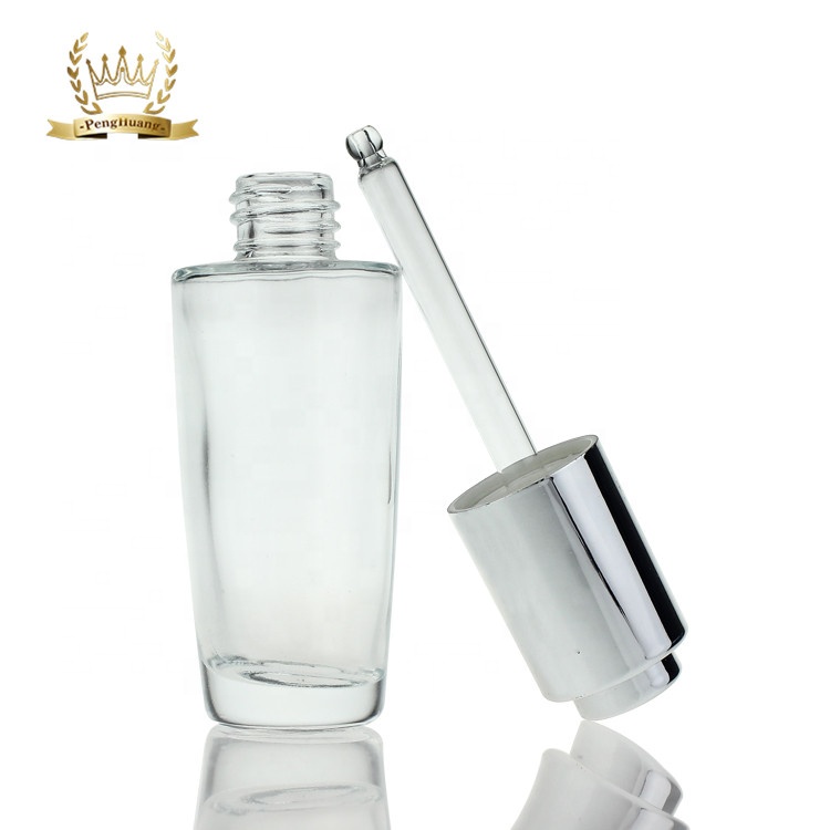 Penghuang Round Clear White Eye Hair Glass Serum Bottle Glass Cosmetic Bottles For Serum