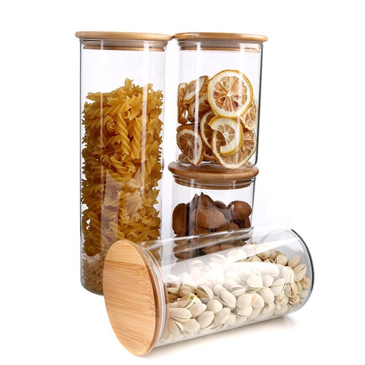 Perfect Transparent Food Storage Canister Clear Borosilicate Glass Jar With Wooden Lid use For Kitchen