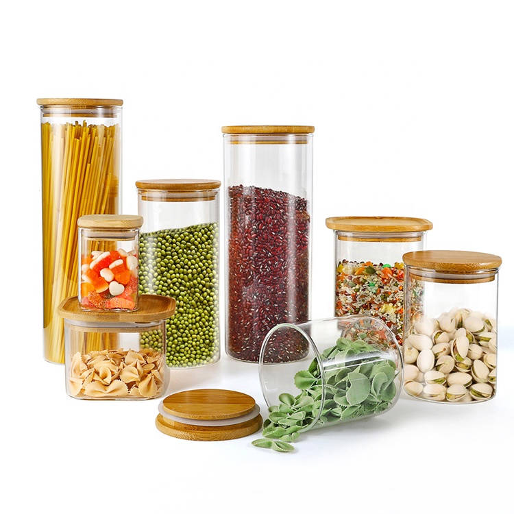 Perfect Transparent Food Storage Canister Clear Borosilicate Glass Jar With Wooden Lid use For Kitchen