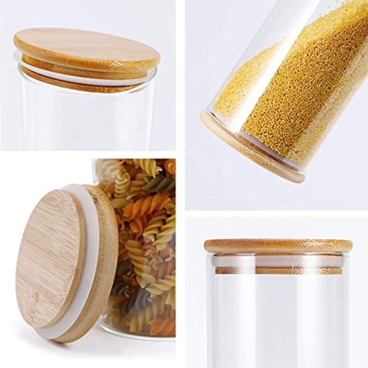 Perfect Transparent Food Storage Canister Clear Borosilicate Glass Jar with Wooden Lid for Kitchen Organization