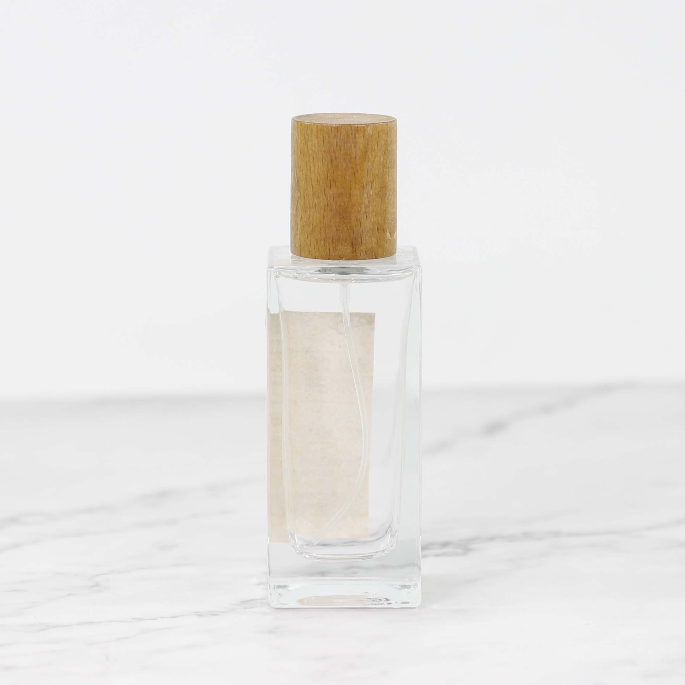 Perfume Bottle Manufacturer 50ml Fragrance Rectangle Glass Bottles with Wooden Cap
