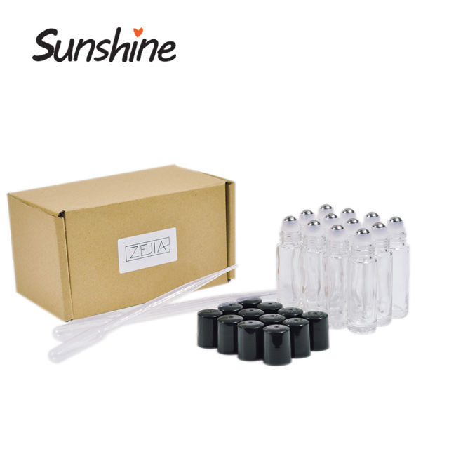 Perfume Bottle Roll on Glass 10ml Essential Oil Screen Printing Personal Care Clear Cosmetic Packing with Roller Ball SUNSHINE
