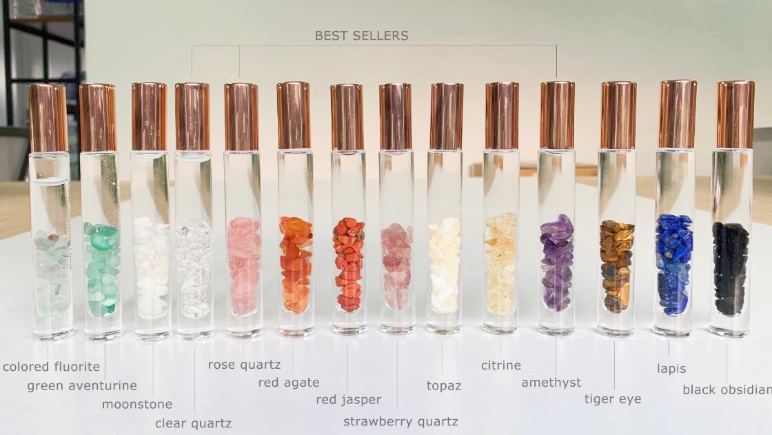 Perfume Crystal Gemstone Rose Quartz Essential Oil Roller Bottles