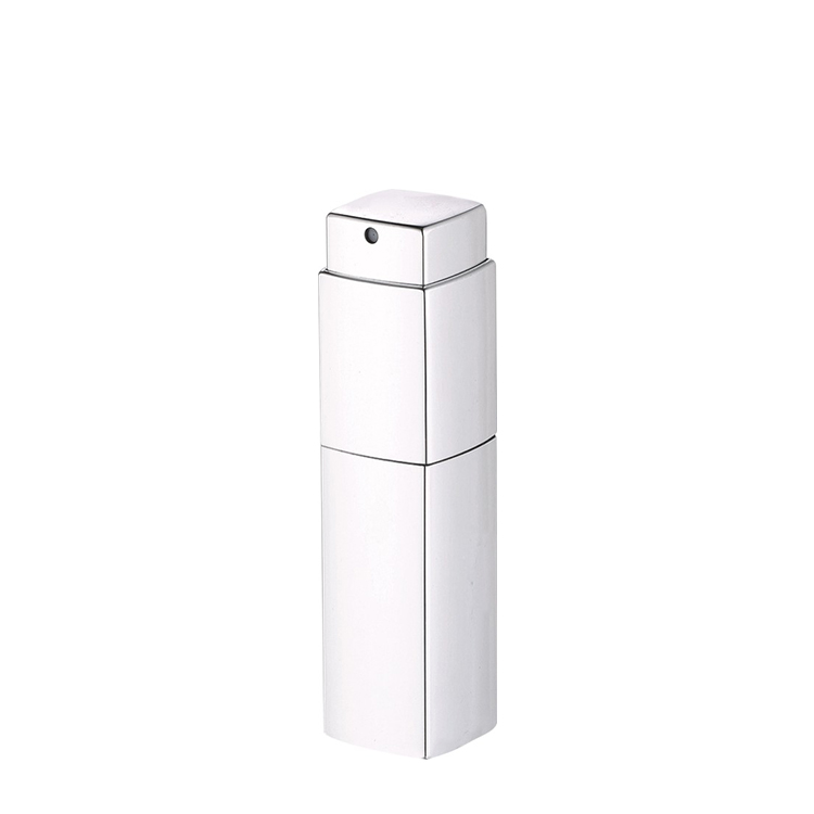 Perfume atomizer 10ml 20ml 35ml square white glass metal twist refill aluminium perfume mist spray bottle