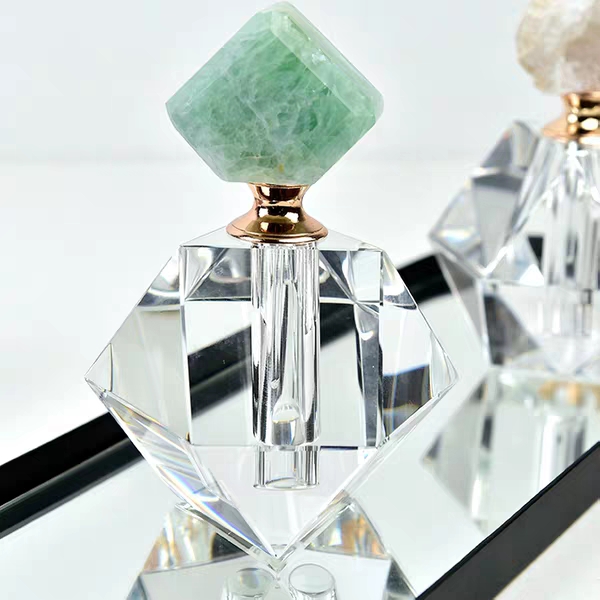 Perfume bottles natural crystal bottles with rose quartz stone lid