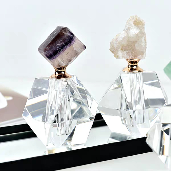 Perfume bottles natural crystal bottles with rose quartz stone lid