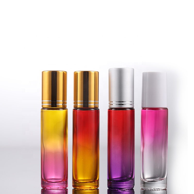 Perfume glass bottle 10ml essential oil bottle color refillable glass roller ball 10ml Pearlescent roll on bottles
