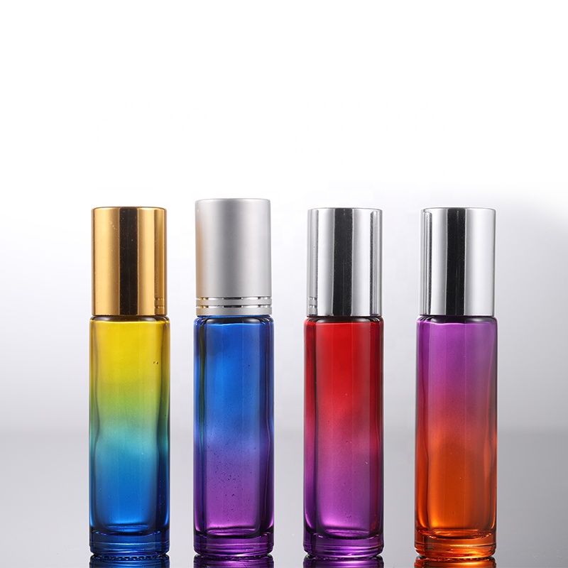 Perfume glass bottle 10ml essential oil bottle color refillable glass roller ball 10ml Pearlescent roll on bottles
