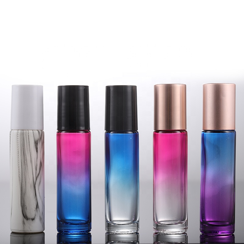 Perfume glass bottle 10ml essential oil bottle color refillable glass roller ball 10ml Pearlescent roll on bottles