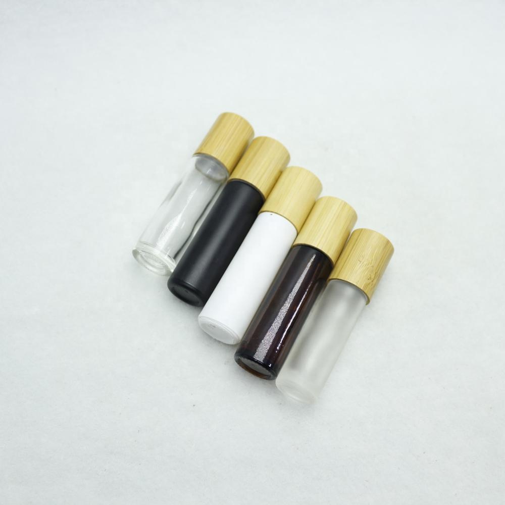 Perfume glass roller bottle with bamboo cap and gemstone ball RB058E