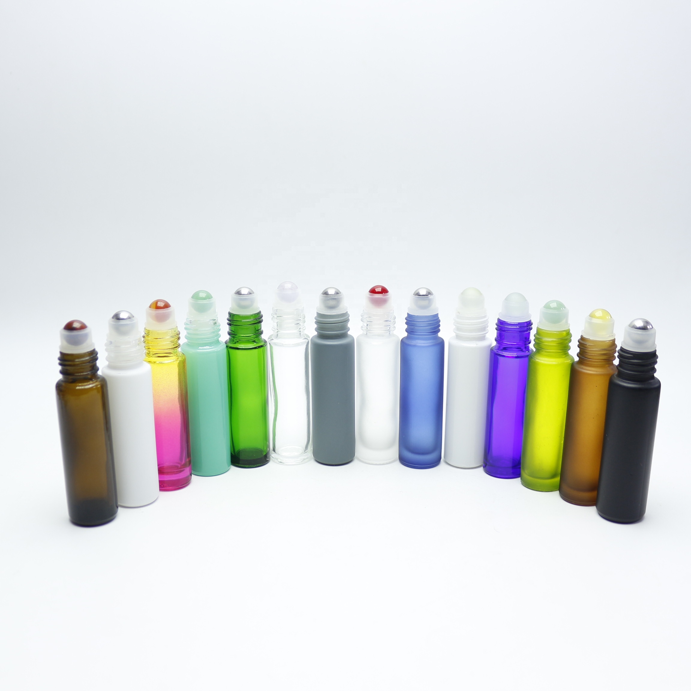 Perfume glass roller bottle with bamboo cap and gemstone ball RB058E