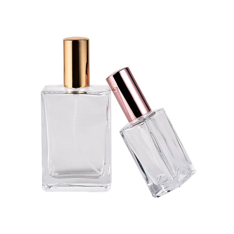 Perfume packaging rectangle men cologne fragrance mist bottle perfume glass bottles with aluminum screw cap