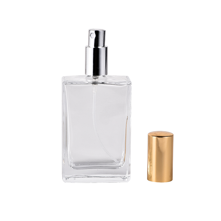 Perfume packaging rectangle men cologne fragrance mist bottle perfume glass bottles with aluminum screw cap