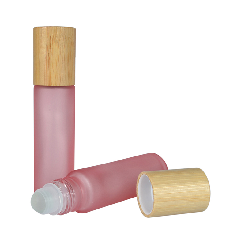 Perfume roller bottle green orange pink 10ml essential oil glass roll on bottle with bamboo cap stainless steel roller ball