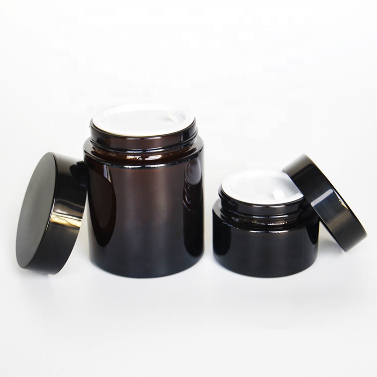 Personal Care 30g 50g 100g Cosmetic Container Amber Plastic Skincare Cream Jar With Black Cap