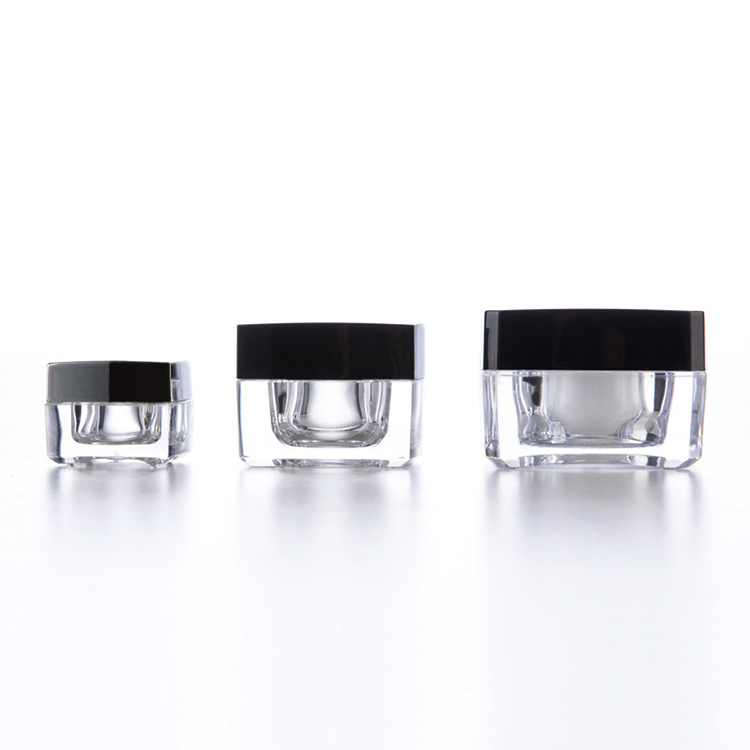 Personal Care 5g 10g 15g 20g 30g 50g black empty Double Wall Square shape acrylic Cosmetic Jar with PP Inner