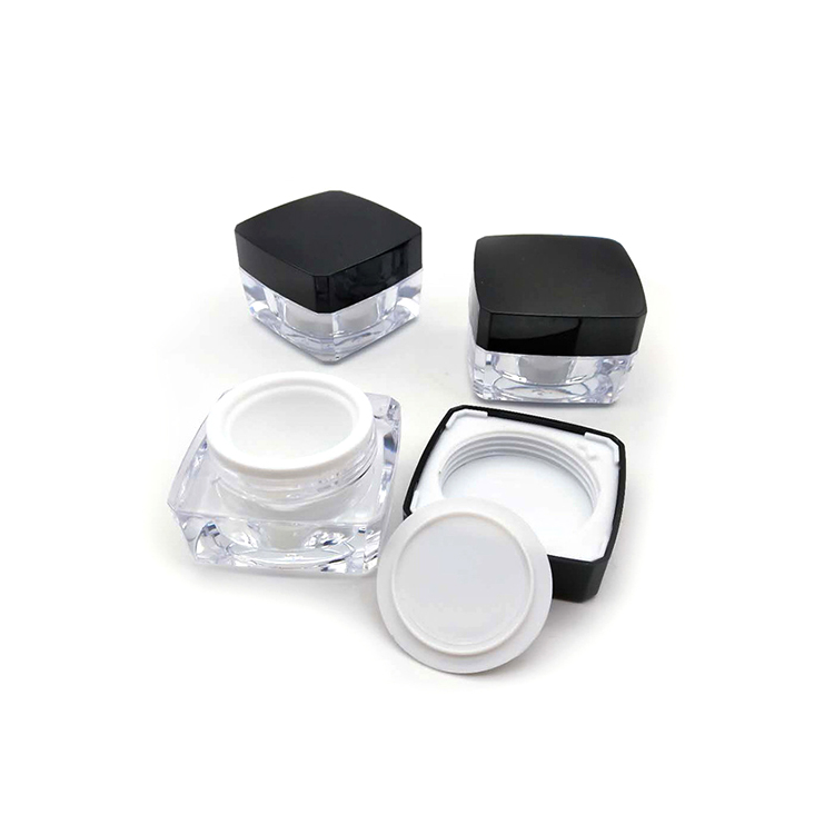 Personal Care 5g 10g 15g 20g 30g 50g black empty Double Wall Square shape acrylic Cosmetic Jar with PP Inner