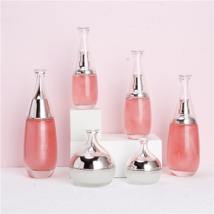 Personal Care Cosmetic Set Glass Bottle Cream Jar Lotion Press Cosmetic Bottles Eye Gel Jar