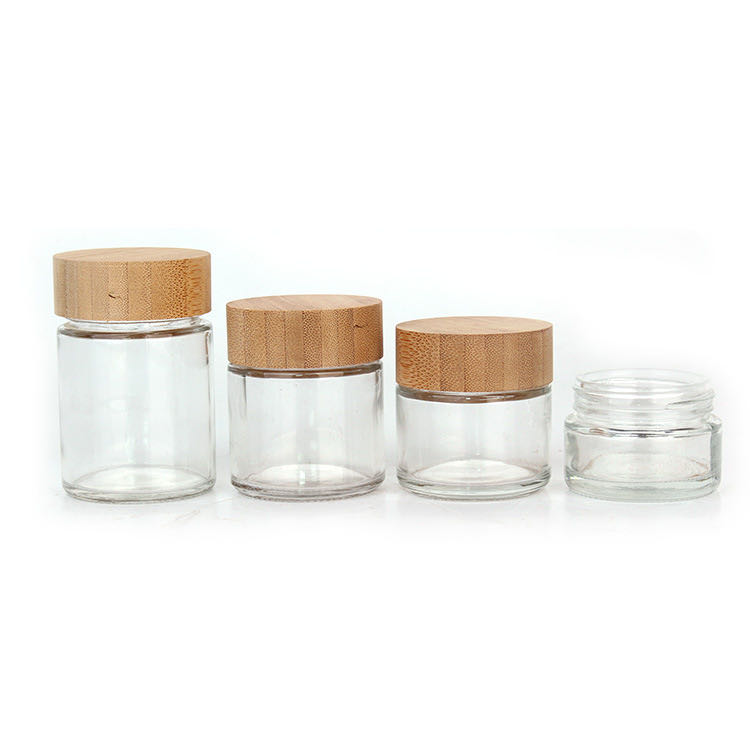 Personal Skin Care Packaging 50ml 60ml 90ml 110ml Glass Cosmetic Cream Jar with Bamboo Lid