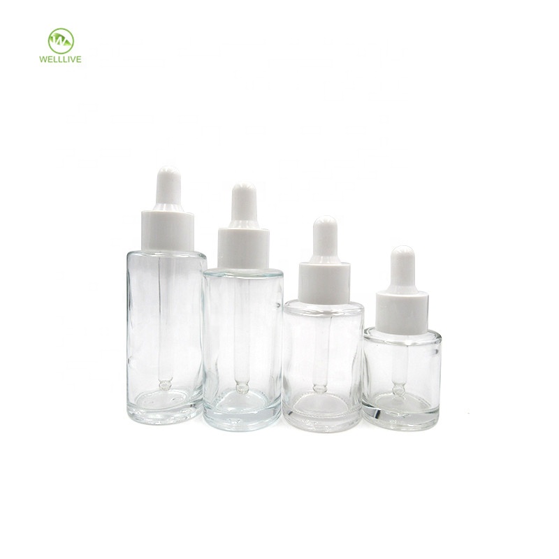 Personal care 1 oz 30ml flat shoulder clear amber glass dropper bottle for cosmetic packaging