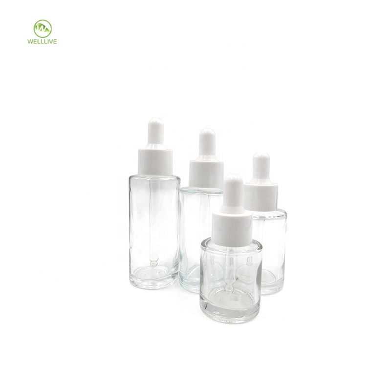 Personal care 1 oz 30ml flat shoulder clear amber glass dropper bottle for cosmetic packaging