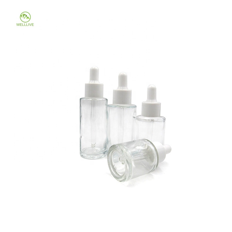 Personal care 1 oz 30ml flat shoulder clear amber glass dropper bottle for cosmetic packaging
