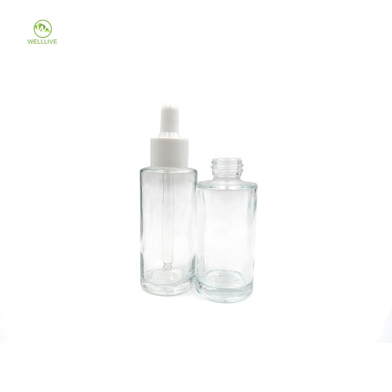 Personal care 1 oz 30ml flat shoulder clear amber glass dropper bottle for cosmetic packaging