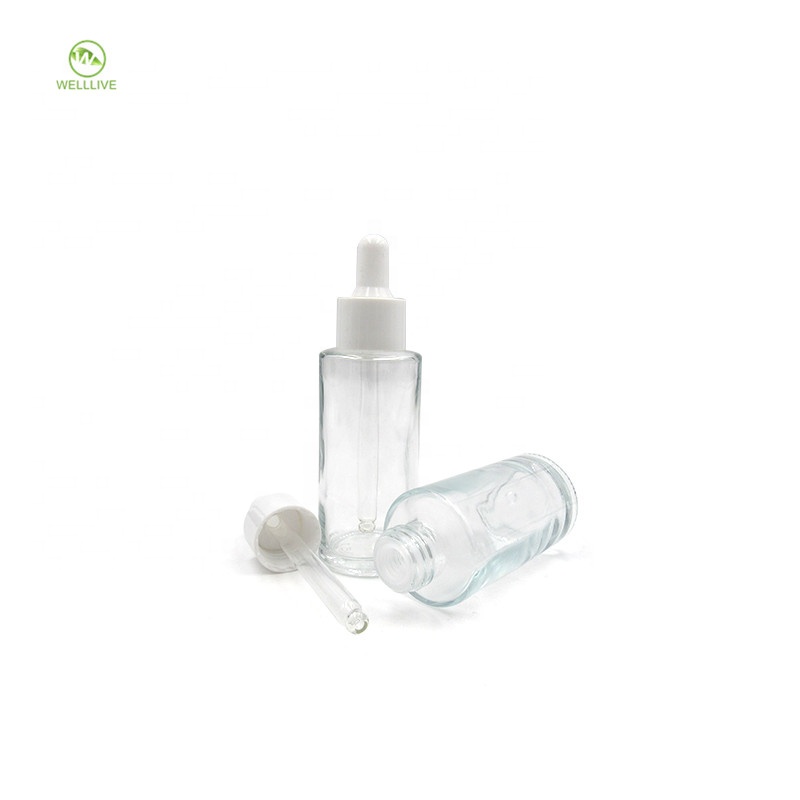 Personal care 1 oz 30ml flat shoulder clear amber glass dropper bottle for cosmetic packaging