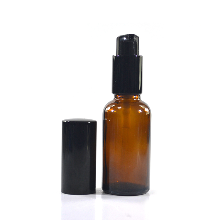 Personal care container 20ml 30ml 50ml amber green clear blue glass serum oil foundation bottle with aluminum lotion pump