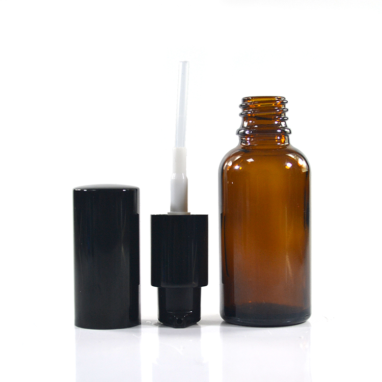 Personal care container 20ml 30ml 50ml amber green clear blue glass serum oil foundation bottle with aluminum lotion pump
