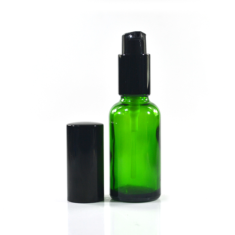 Personal care container 20ml 30ml 50ml amber green clear blue glass serum oil foundation bottle with aluminum lotion pump