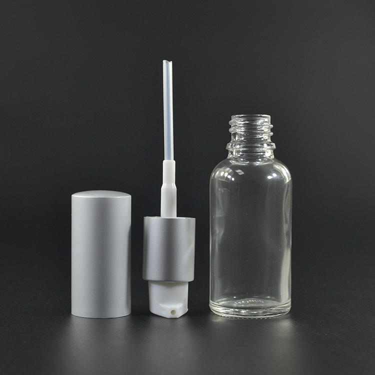 Personal care container 20ml 30ml 50ml amber green clear blue glass serum oil foundation bottle with aluminum lotion pump