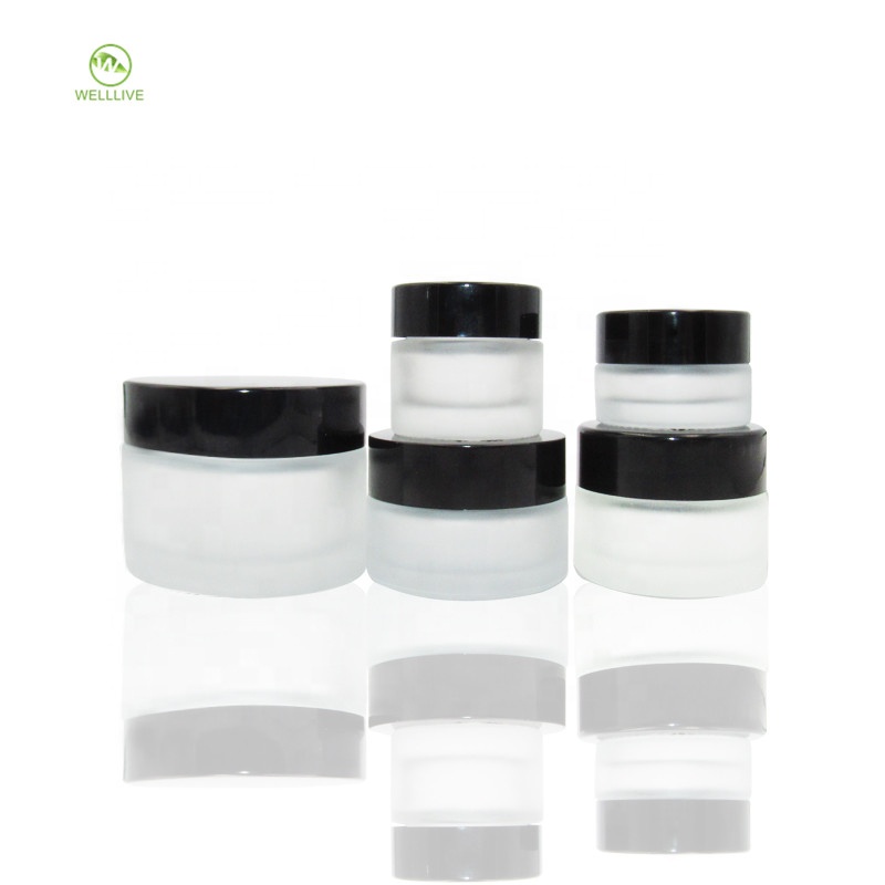Personal care cosmetic cream use 5g 10g 15g 20g 30g 50g 60g 80g100g matte clear glass jar with black white screw cap