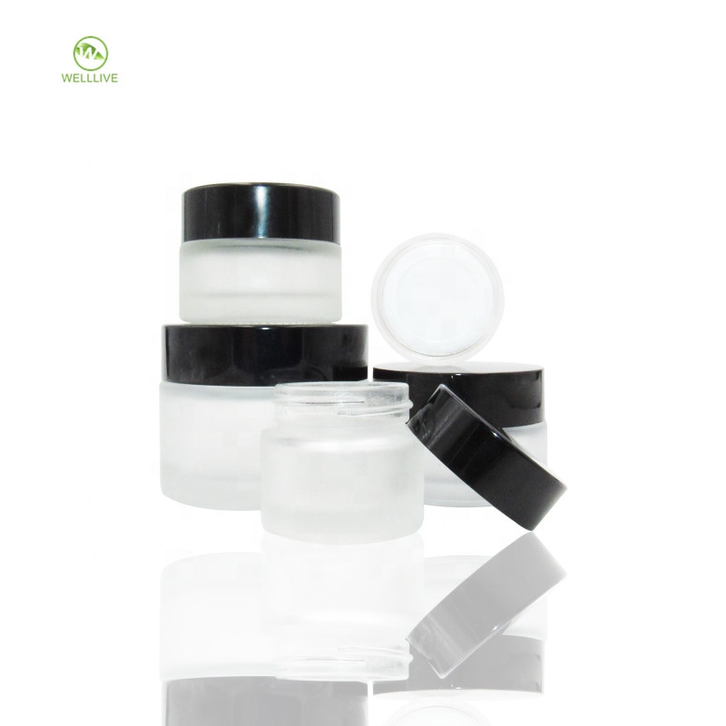 Personal care cosmetic cream use 5g 10g 15g 20g 30g 50g 60g 80g100g matte clear glass jar with black white screw cap