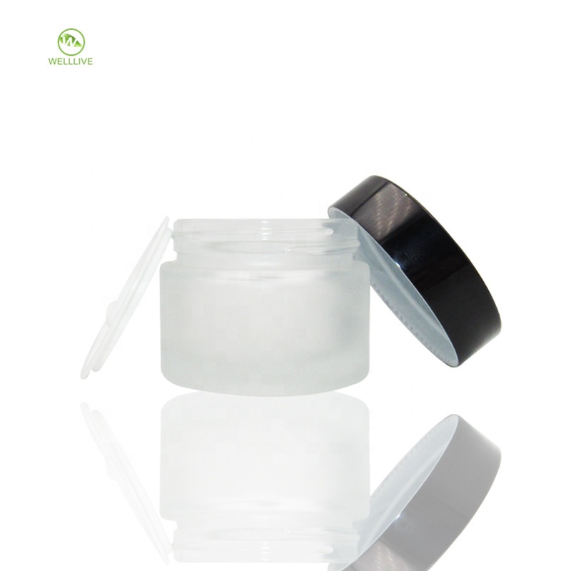 Personal care cosmetic cream use 5g 10g 15g 20g 30g 50g 60g 80g100g matte clear glass jar with black white screw cap