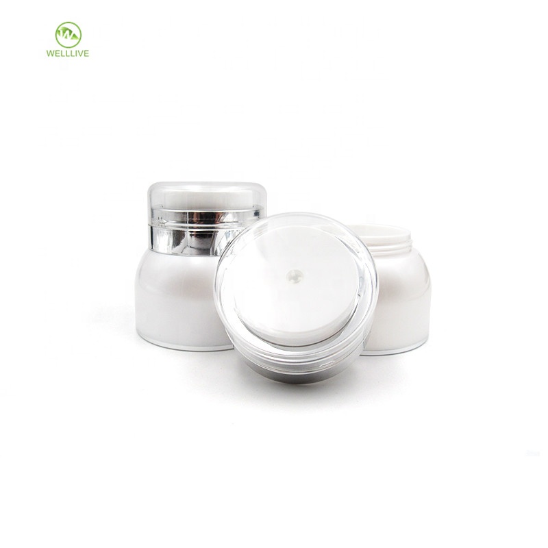 Personal care cosmetic lotion emulsion packaging 30g 50g Pearl White round acrylic airless pump press jar