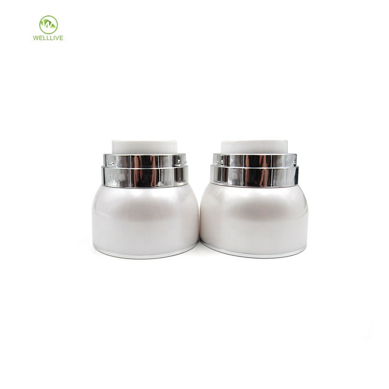 Personal care cosmetic lotion emulsion packaging 30g 50g Pearl White round acrylic airless pump press jar